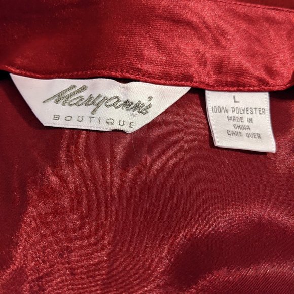 Maryann's Boutique Satiny Floral Embroidered Maroon Chemise Slip - size L - Picture 6 of 7